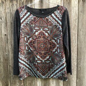 Cortefiel of Spain Boho Mandala Floral Long Sleeve Blouse Medium